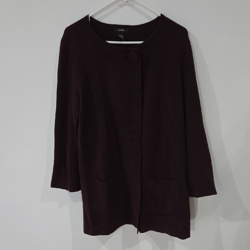 Alfani Sz XS Womens Burgundy One Button Pocketed Sweater